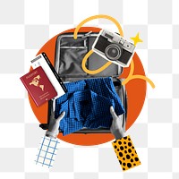 Travel luggage packing png sticker, creative remix, transparent background