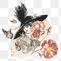 Vintage woman png ephemera sticker, transparent background