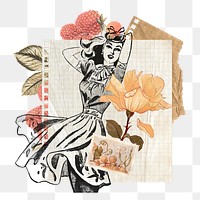 Vintage woman png ephemera sticker, transparent background