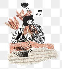 Music png ephemera woman sticker, transparent background