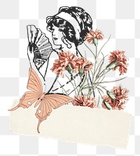 Vintage lady png ephemera sticker, transparent background