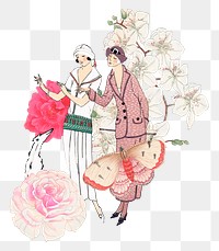 Floral ladies png ephemera sticker, transparent background
