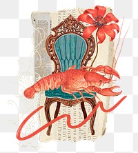 King crayfish png ephemera sticker, transparent background