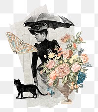 Vintage lady png ephemera sticker, transparent background