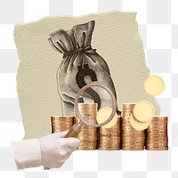 Money bag png ephemera sticker, transparent background