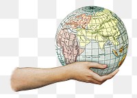 Globe in hand png sticker, transparent background