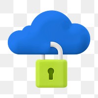 3D cloud storage png sticker, data security lock graphic, transparent background