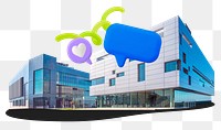 Office building png sticker, hybrid workplace 3D remix, transparent background