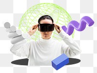 Woman wearing VR png, 3D technology remix, transparent background