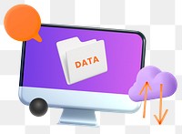 Data uploading png cloud storage, 3D computer graphic, transparent background