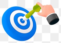 3D dart png hitting target, business success graphic, transparent background