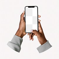 Holding smartphone png realistic mockup, transparent design