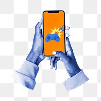 Holding smartphone png 3D sticker, transparent background