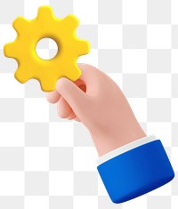 Png hand holding mechanical gear sticker, transparent background 