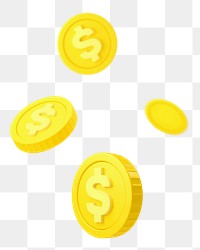 Dropping coins png 3D sticker, money, transparent background