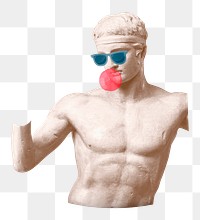 Png sculpture blowing bubble gum sticker, transparent background