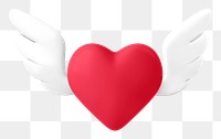 Red winged heart png 3D sticker, transparent background