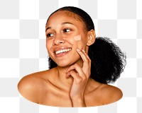 Png girl applying foundation sticker, transparent background