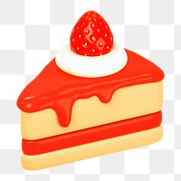 Strawberry cake png 3D sticker, transparent background