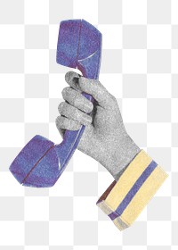 Hand holding telephone png sticker, transparent background