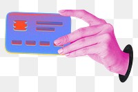Hand holding png credit card sticker, transparent background