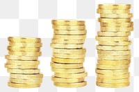 Stacked gold coins png sticker, transparent background