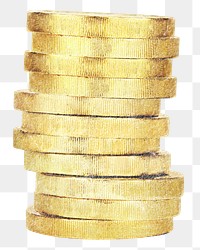 Stacked gold coins png sticker, transparent background