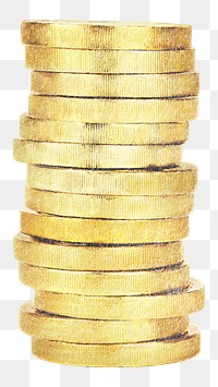 Stacked gold coins png sticker, transparent background