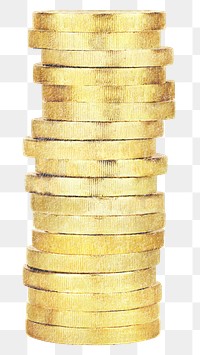 Stacked gold coins png sticker, transparent background