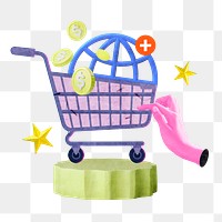 Global online shopping png sticker, E-commerce business remix, transparent background