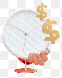 Time is money png sticker, hand holding clock business remix, transparent background