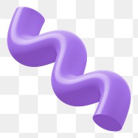 3D purple squiggle png, wavy shape clipart, transparent background