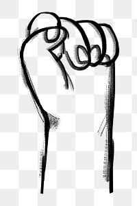Raised fist png, revolution symbol, gesture doodle, transparent background