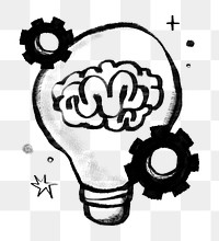 Brain png light bulb sticker, transparent background