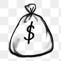 Money bag png sticker, finance doodle, chalk texture design, transparent background