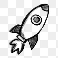 Launching rocket png sticker, startup business, chalk texture doodle, transparent background