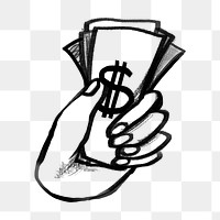 Hand holding money png sticker, business investor doodle, transparent background