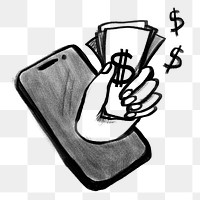 Hand holding money png sticker, online shopping doodle, transparent background