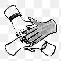 Joined diverse hands png, gesture doodle, transparent background