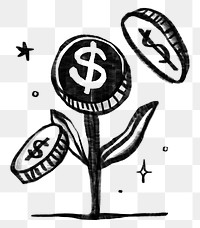 Plant growing money png sticker, finance doodle, transparent background