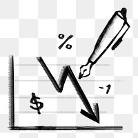 Downward arrow chart png sticker, business finance doodle, transparent background