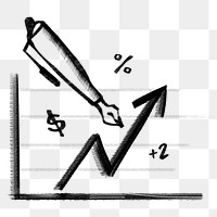 Upward arrow chart png sticker, business finance doodle, transparent background