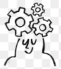Cogwheel head png sticker, character, chalk doodle, transparent background