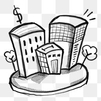 Office buildings island png sticker, business doodle, transparent background