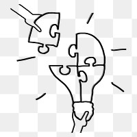 Light bulb puzzle png teamwork, brainstorming doodle, transparent background