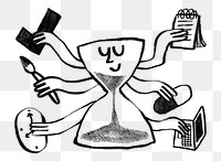 Hourglass cartoon png, time management doodle, transparent background