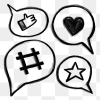 Social media emoticons png, speech bubbles, transparent background