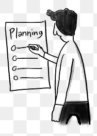 Man writing plans png, paper doodle, transparent background
