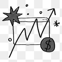 Upward arrow chart png sticker, business growth doodle, transparent background