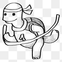 Turtle reaching goal png sticker, cute doodle, transparent background